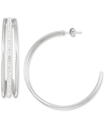 Simone I. Smith Crystal Triple Row C-Shape Earrings in 18k Yellow Gold Over Sterling Silver  or Sterling Silver (48mm)