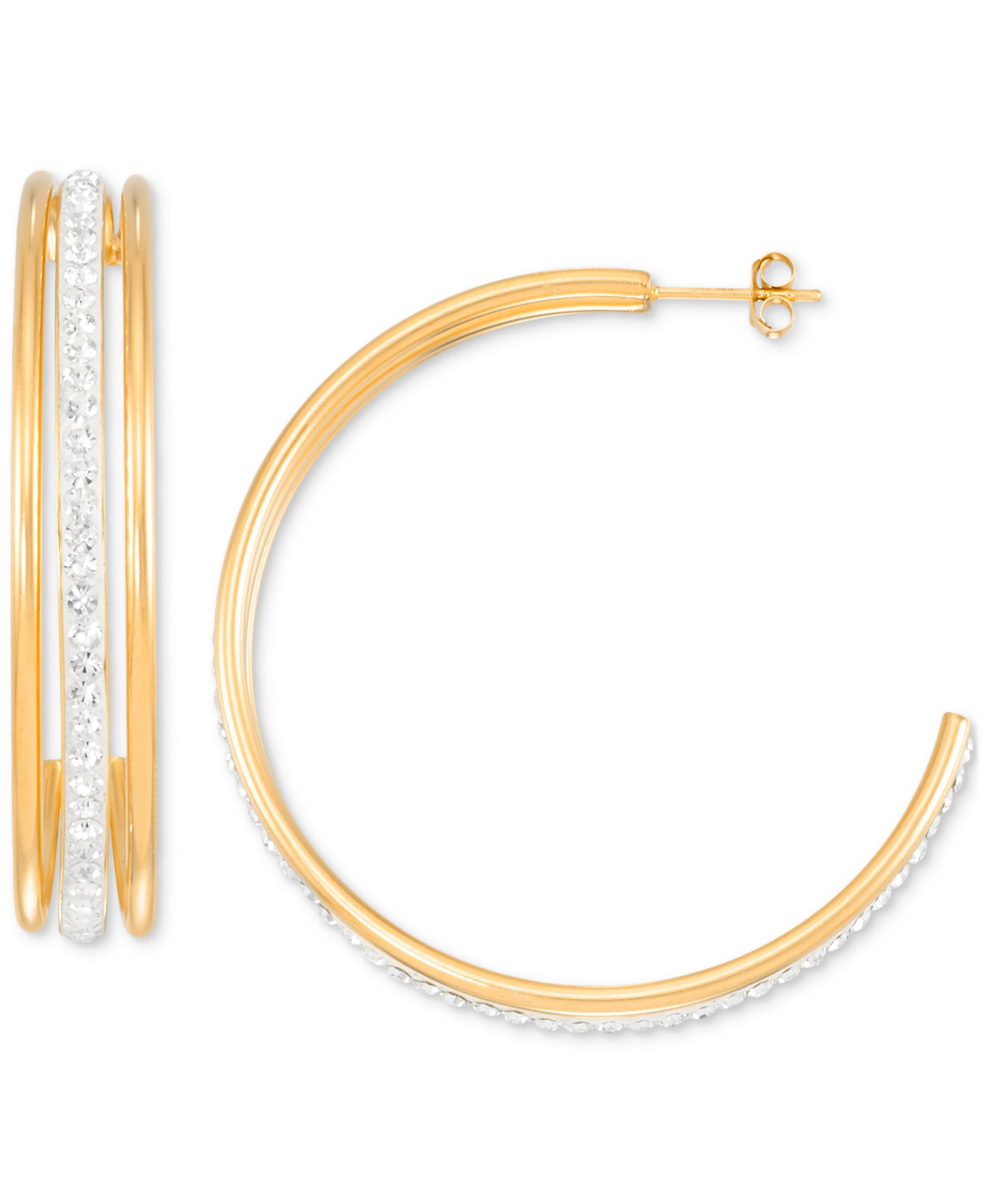 Simone I. Smith Crystal Triple Row C-Shape Earrings in 18k Yellow Gold Over Sterling Silver  or Sterling Silver (48mm)