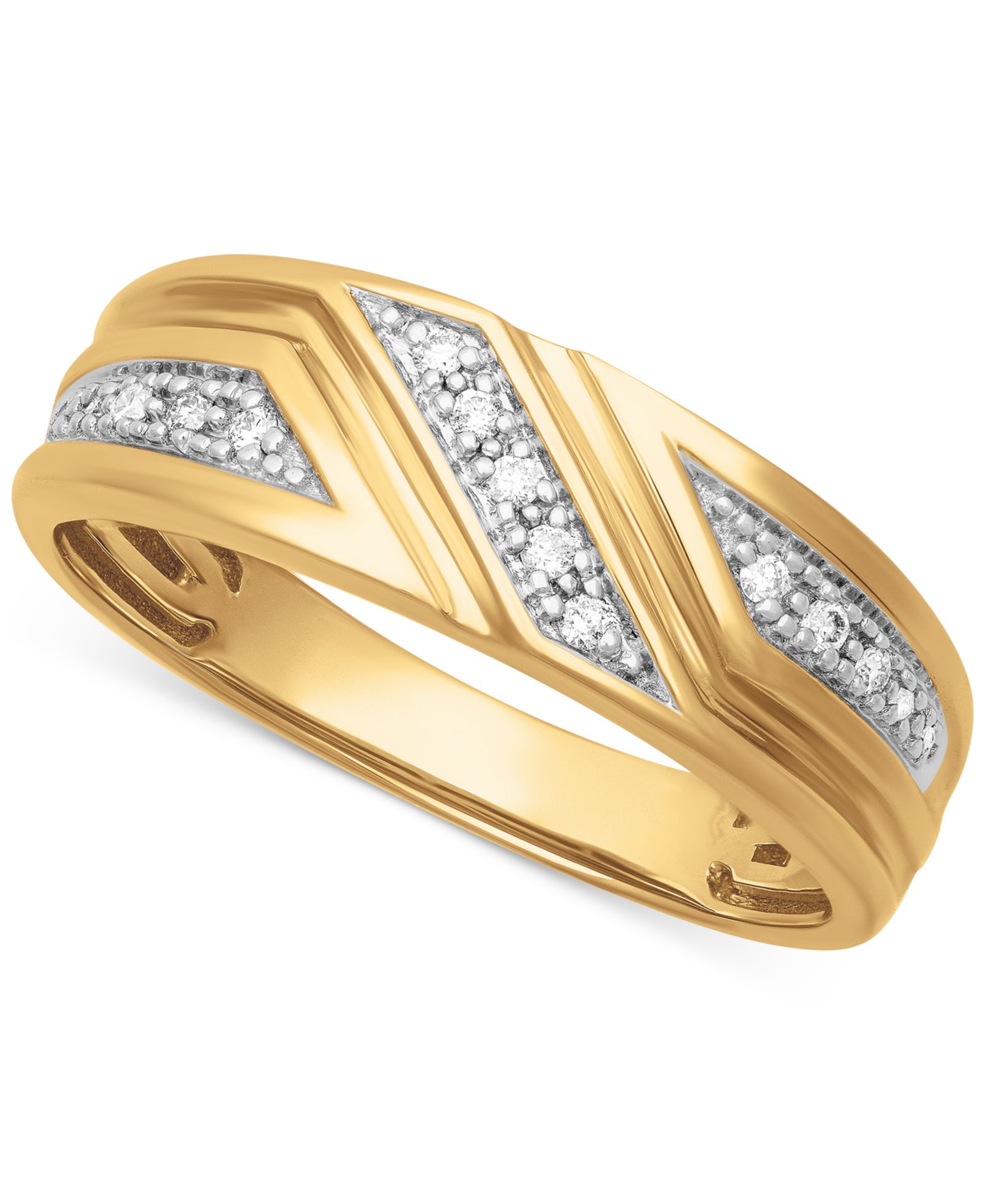 Мужское свадебное кольцо с бриллиантами Three Station (1/10 ct. t.w.) в 14k Gold