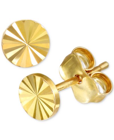 Серьги-гвоздики Sun Ray Texture Round Disc из 10k золота