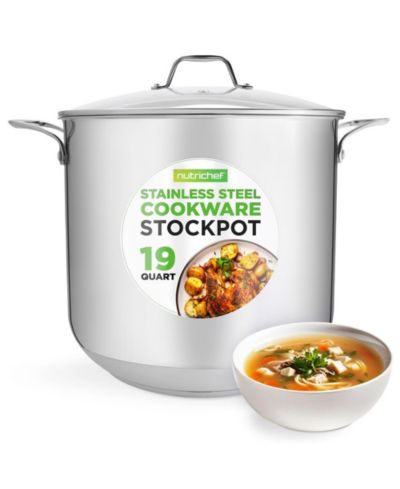 NutriChef Stainless Steel Cookware Stockpot - 19 Quart, Heavy Duty Induction Pot, Soup Pot With Lid