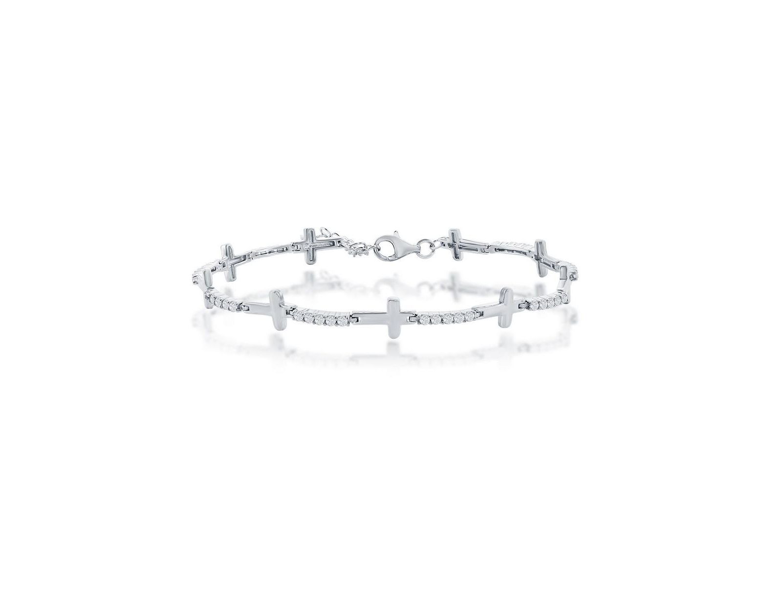 Simona Sterling Silver, Sideways Cross & CZ Bracelet - Gold Plated