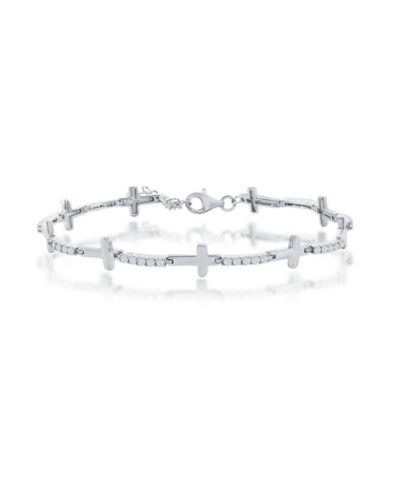 Simona Sterling Silver, Sideways Cross & CZ Bracelet - Gold Plated