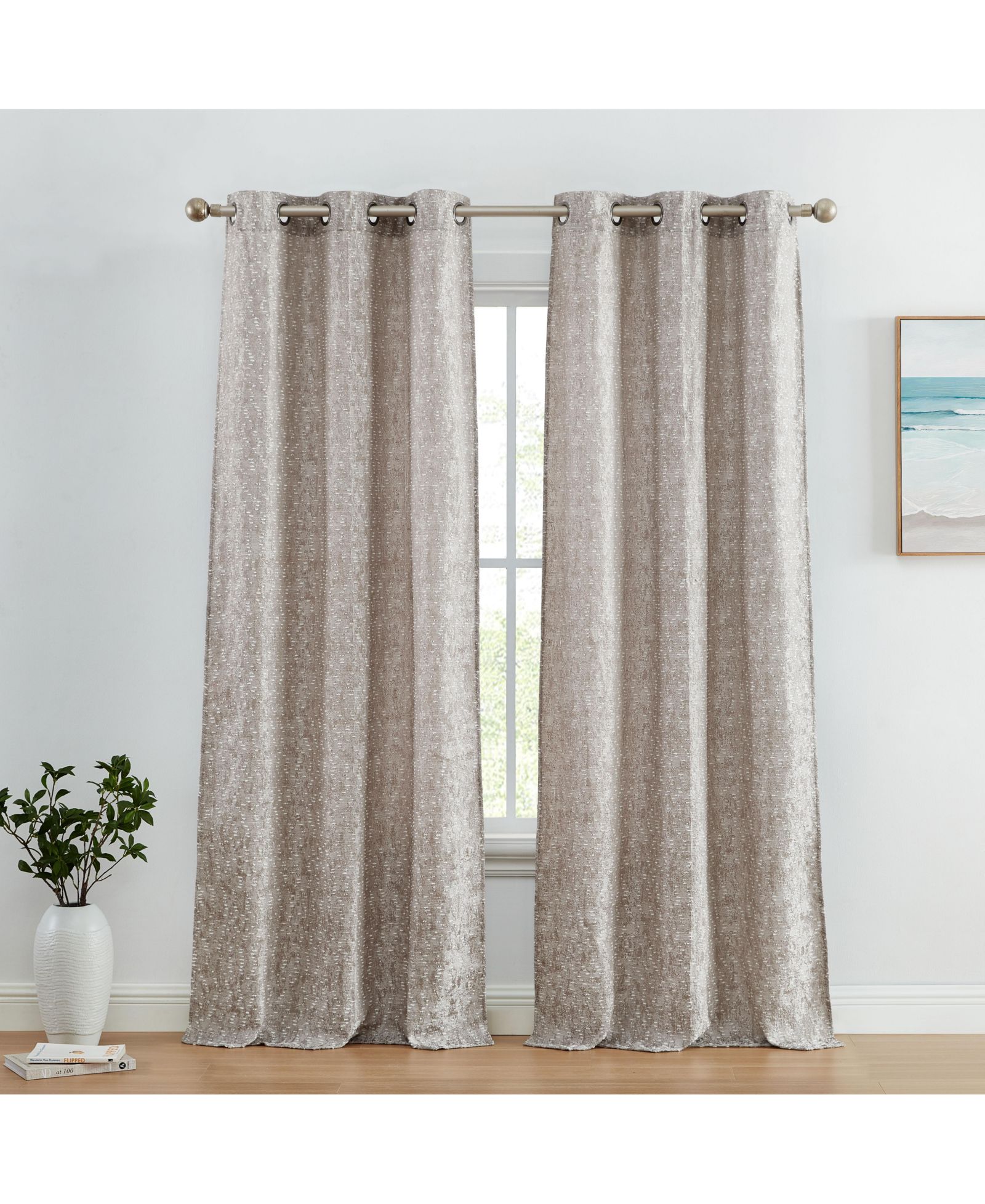HLC.ME Avalon Jacquard Slub Texture - Privacy Curtains with Grommet Lightweight Window Curtain Panels, Set of 2