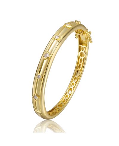 Rachel Glauber 14K Gold Plated Cubic Zirconia Grooved Bangle Bracelet