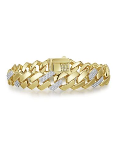 Rachel Glauber Radiant 14K Gold Plated CZ Pave Cuban Curb Link Bracelet