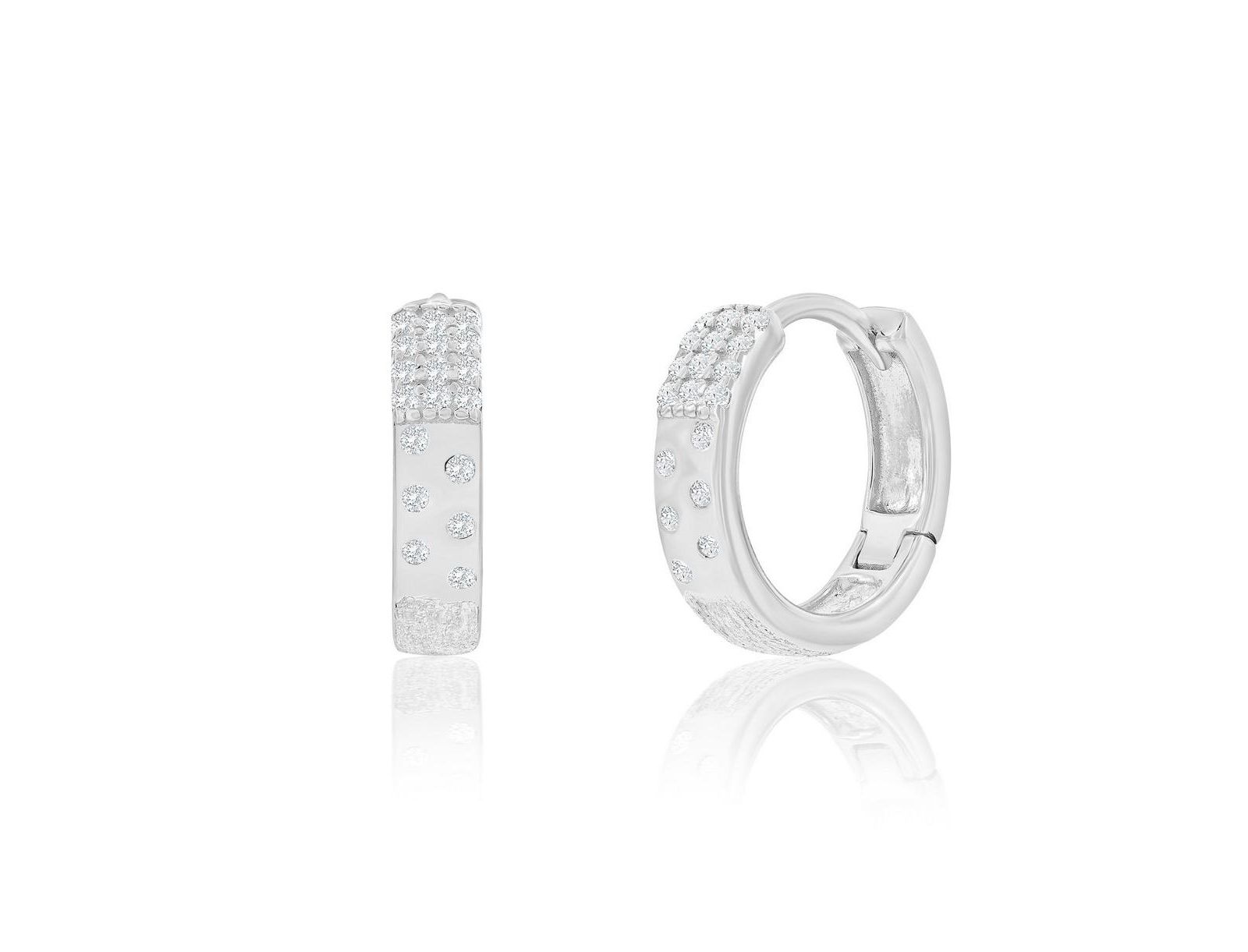 Simona Sterling Silver Small CZ & Brushed Hoop Earrings