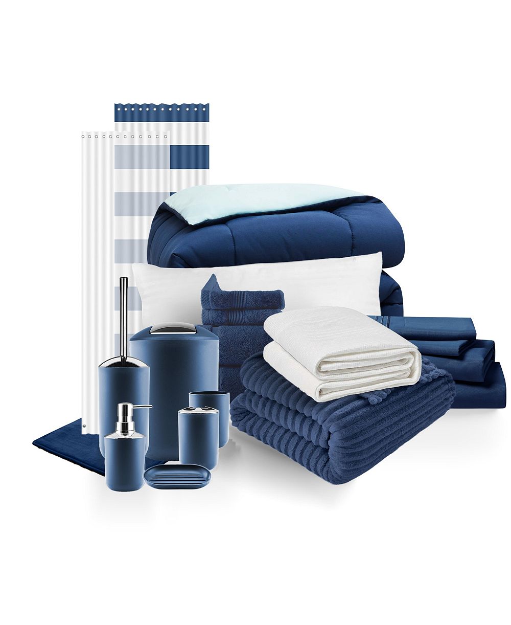 23 Piece Complete College Dorm Room Essentials Bedding & Bath Bundle - Twin XL - Hunter And Sage