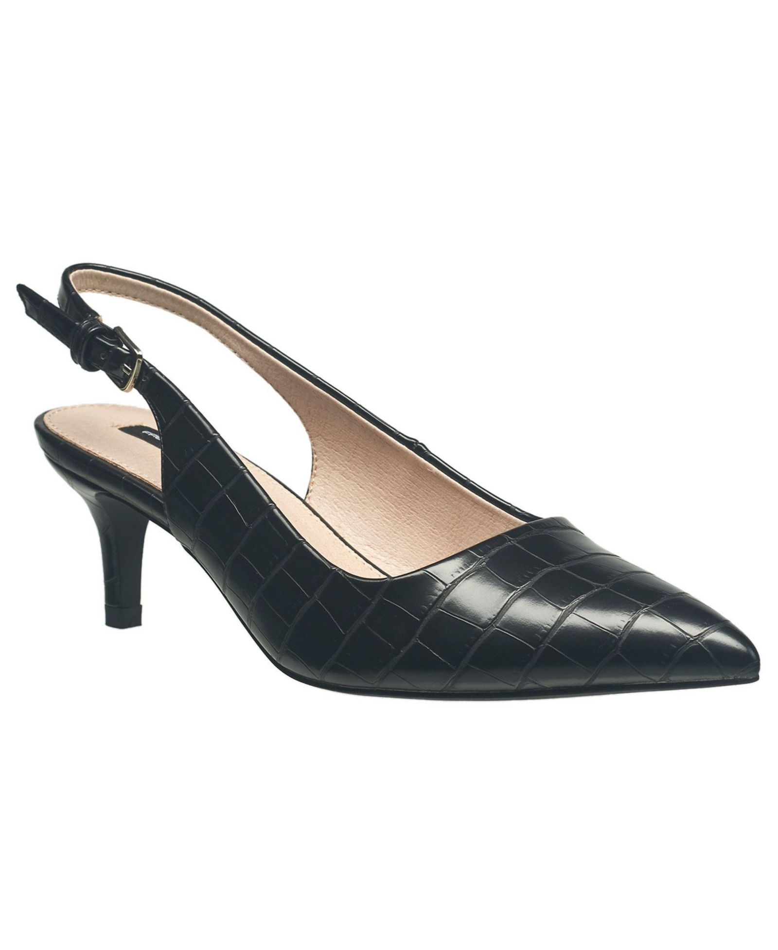 French Connection Womens Quinn Croco Slingback Kitten Heel