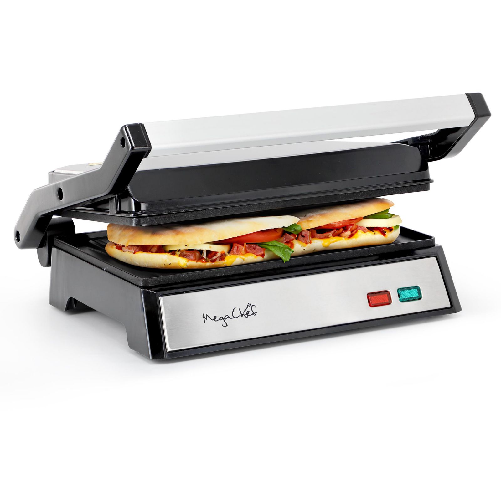 MegaChef Electric Dual Plate Non-Stick Panini Grill Press with Drip Tray