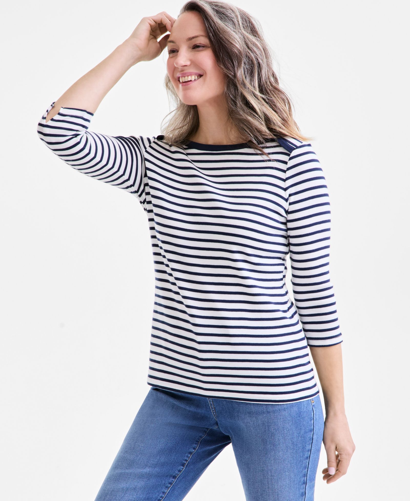 Женский топ Style & Co Petite Pima Cotton Striped Boat-Neck 3/4-Sleeve