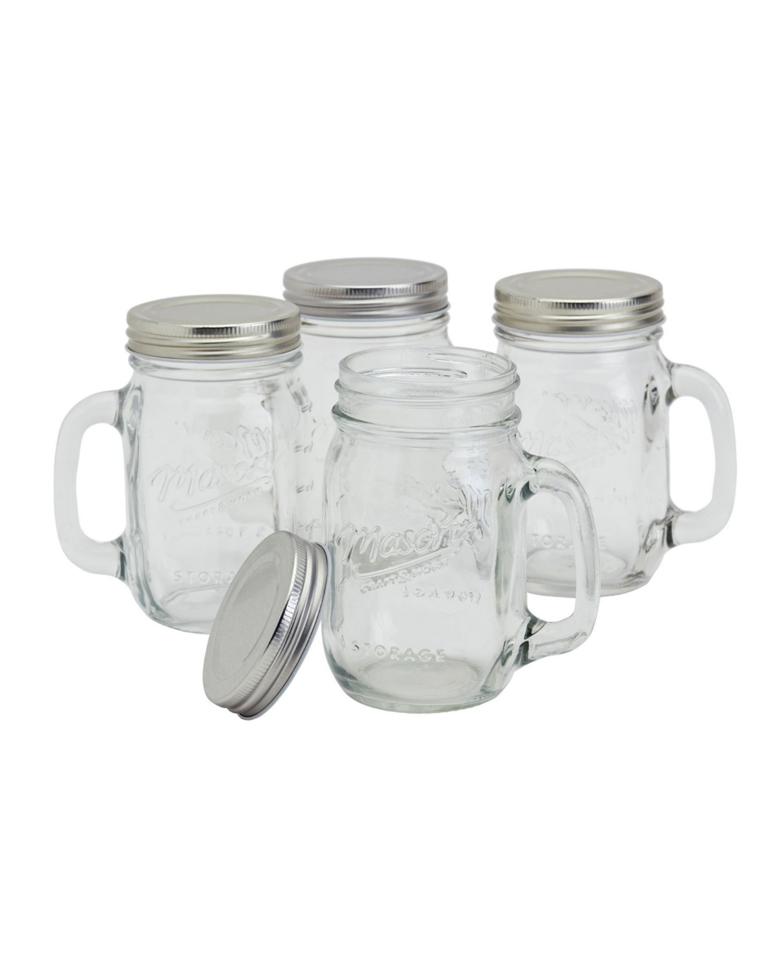 MASON CRAFT & MORE 4 Piece Glass Jars with Handles and Lids
