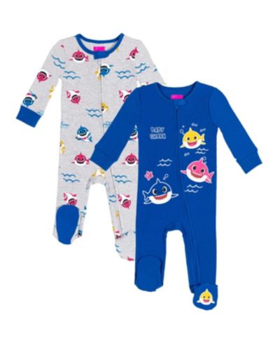 Baby Shark Baby Boys Pinkfong Shark 2 Pack Zip Up Sleep N' Play Coveralls