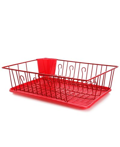 MegaChef 17.5-Inch Red 14-Plate Positioner Detachable Utensil Holder Dish Rack