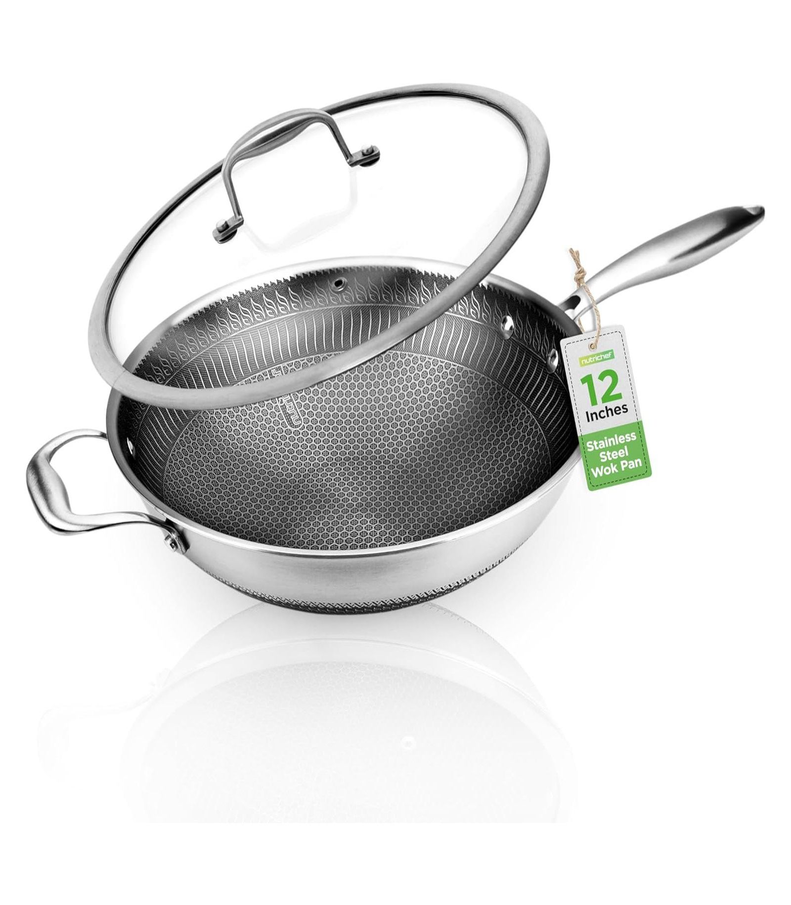 Вок NutriChef 12'' Durable Triply Stainless Steel Cookware DAKIN Etching Non-Stick