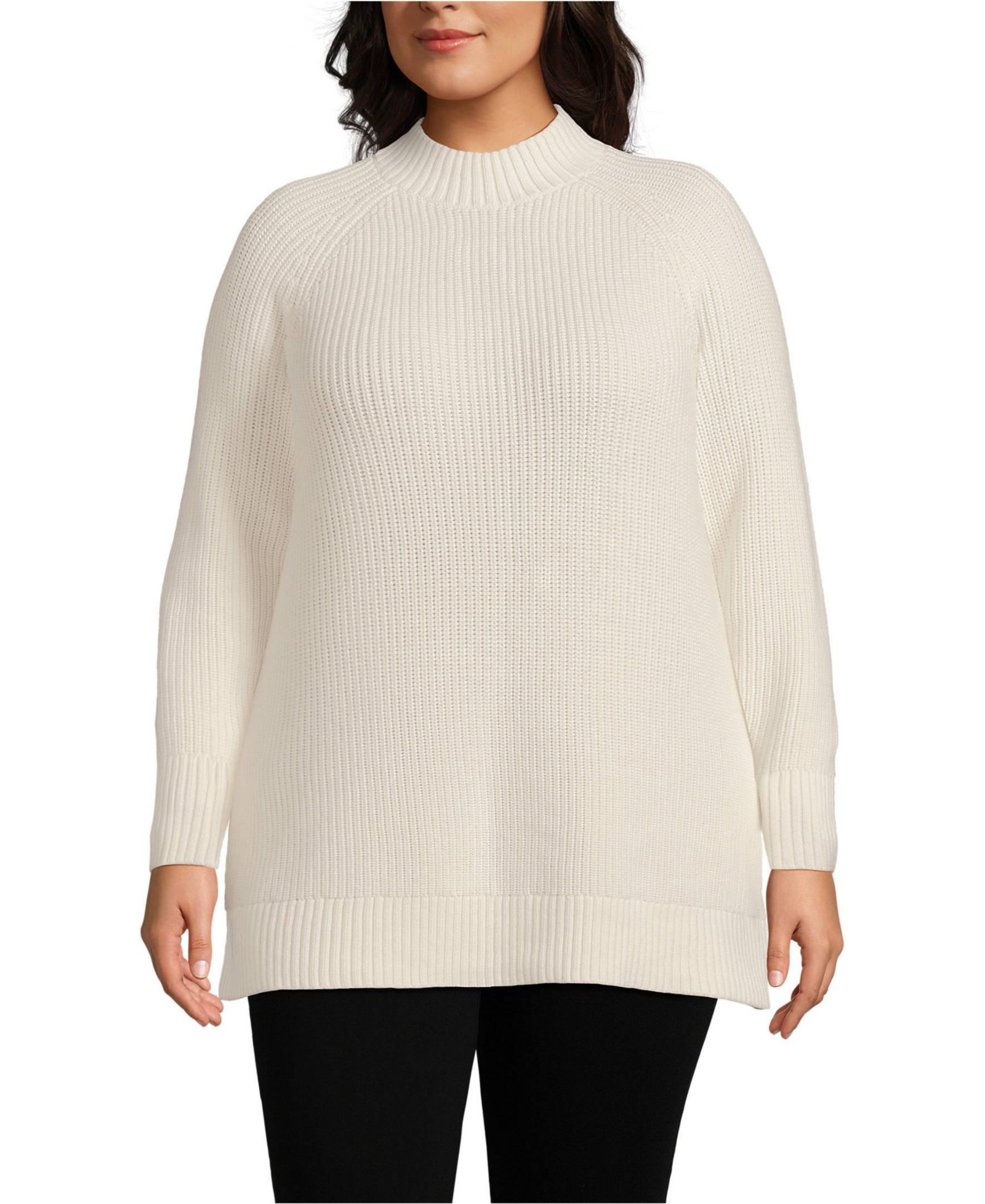 Lands' End Plus Size Drifter Shaker Easy Fit Mock Neck Tunic Sweater