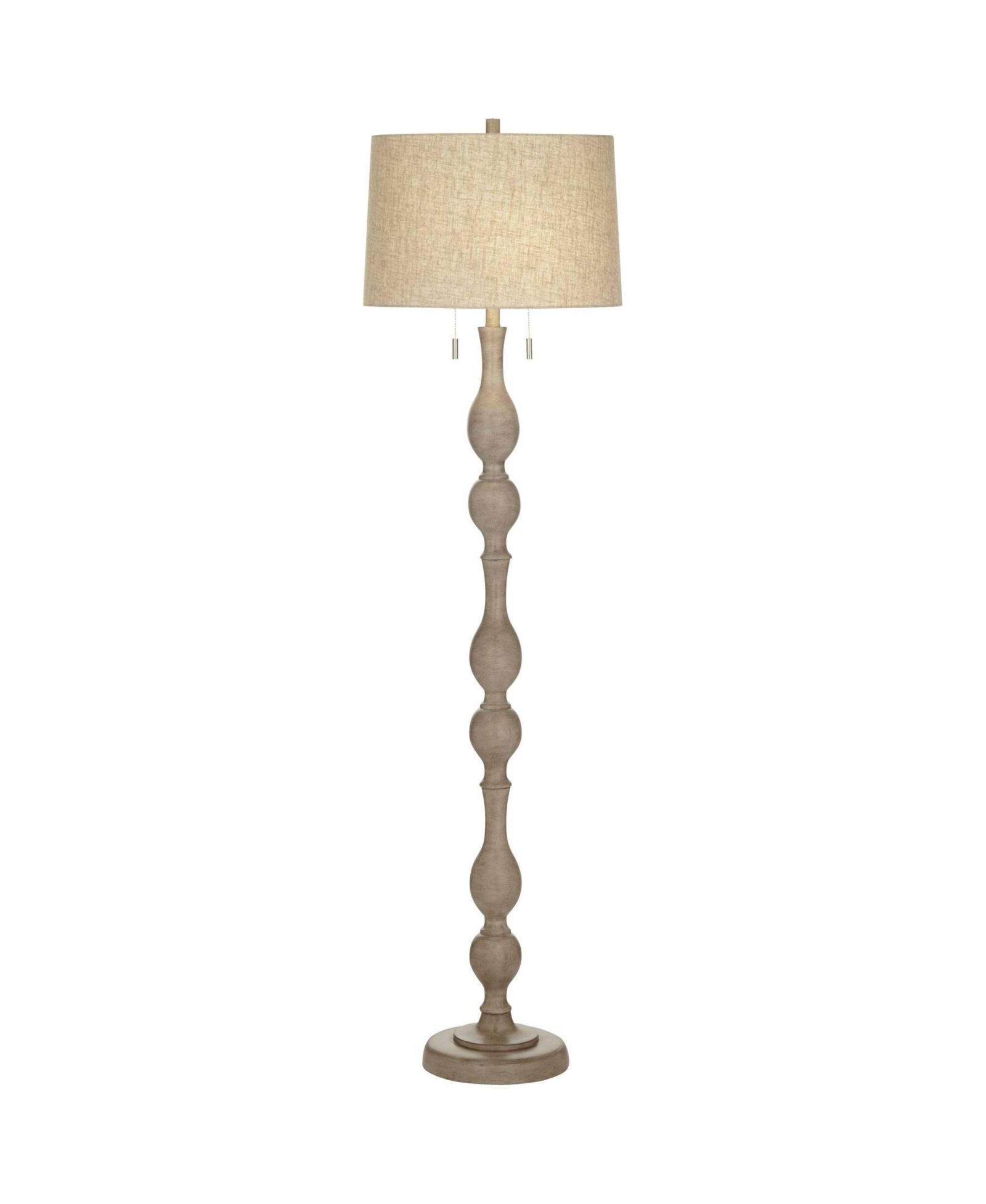 Regency Hill Tuscan Chic 62 1/2" Tall Standing Floor Lamp Pull Chain Gray Natural Faux Wood Finish Living Room Bedroom House