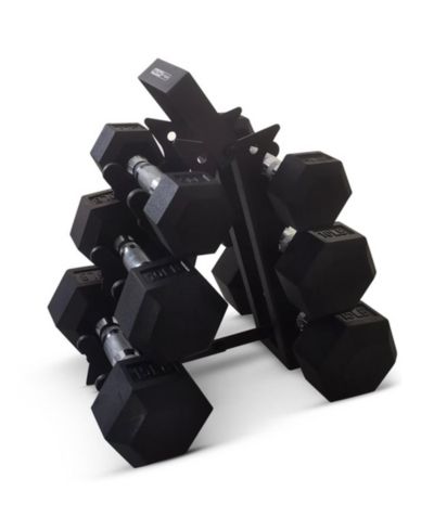 Набор гантелей HolaHatha Hexagonal с подставкой, 5, 10 и 15 Lbs, Black