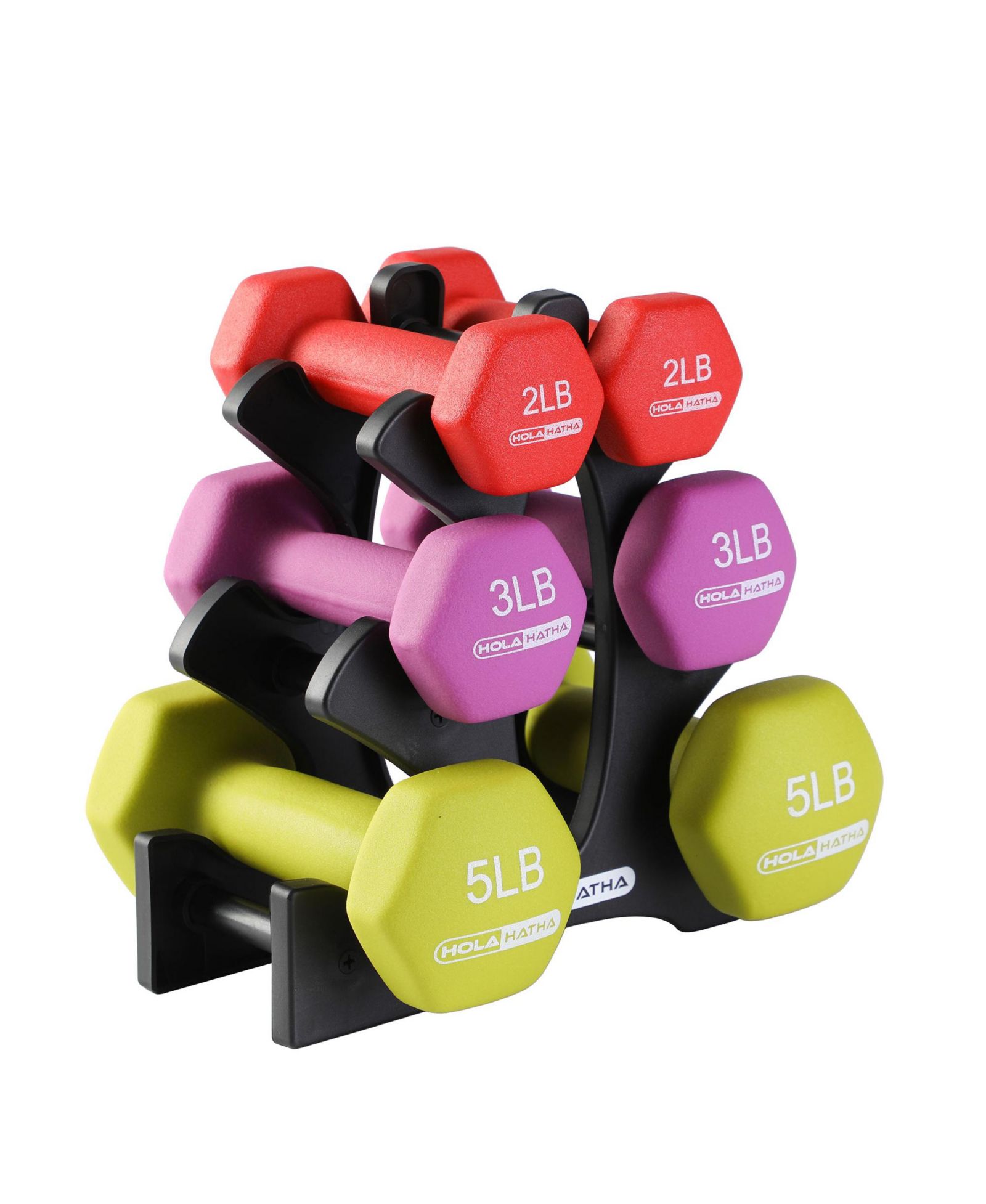 HolaHatha Neoprene Dumbbell Free Hand Weight Set with Rack