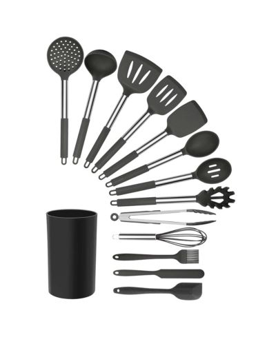 MegaChef Gray Silicone and Stainless Steel Cooking Utensils, Set of 14