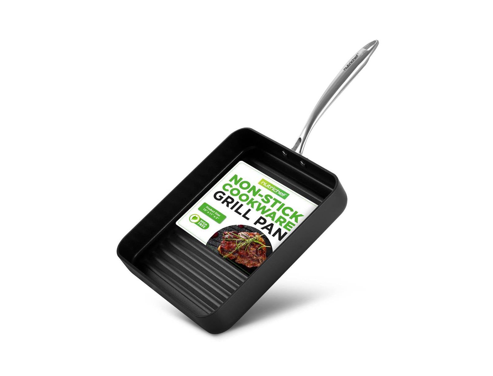 NutriChef 11   Hard-Anodized Nonstick Grill & Griddle - Dishwasher Safe Nonstick Grill Pan