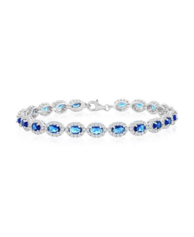 Simona Sterling Silver, Oval Sapphire & White CZ Halo Bracelet