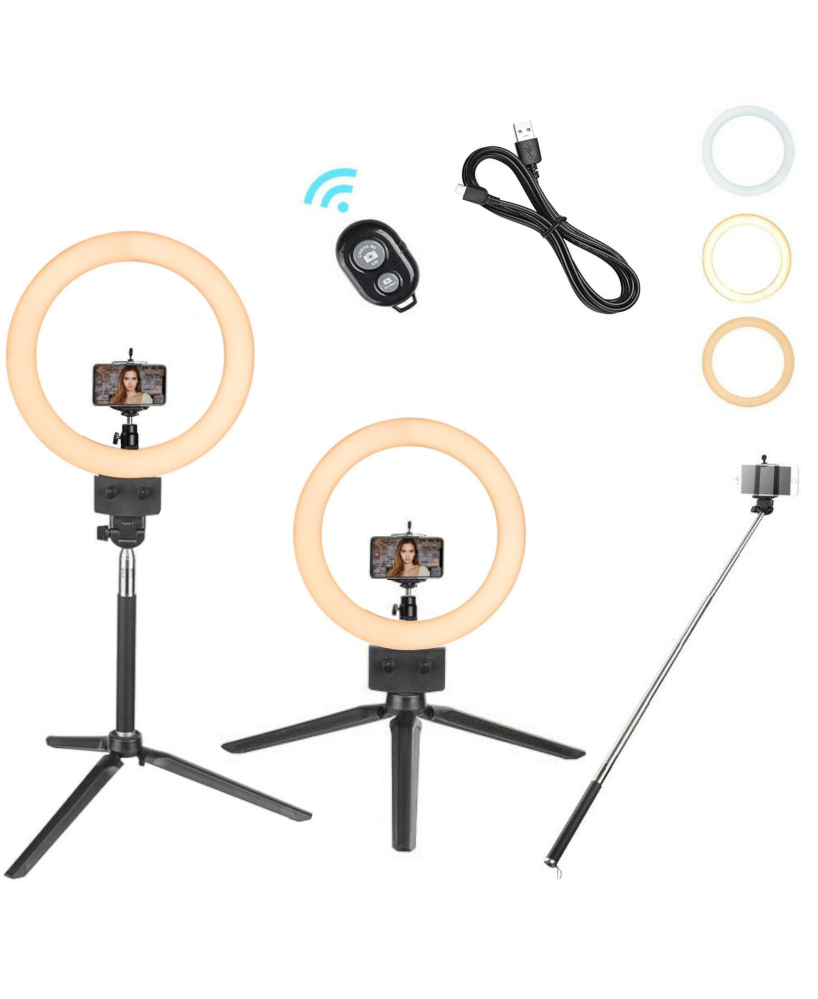 Yescom 8" Dimmable LED Ring Light with USB Phone Holder for Smartphones