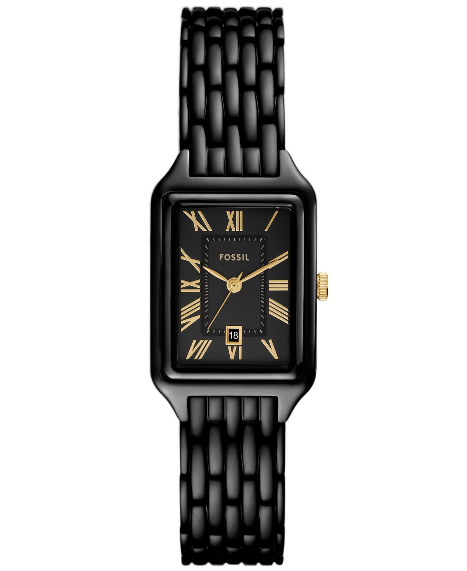 Fossil Женские Raquel Three-Hand Date Black Stainless Steel Watch, 23mm
