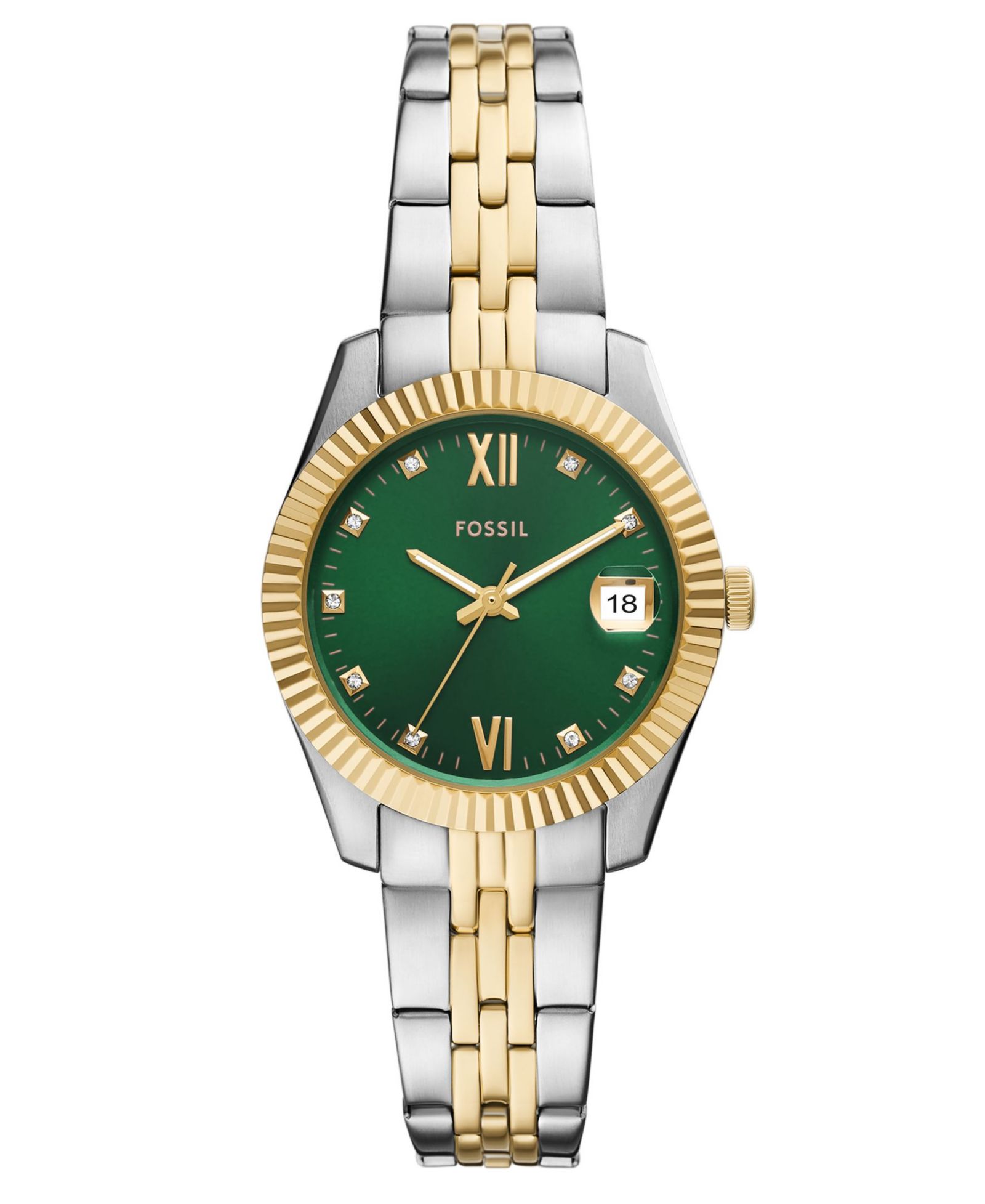 Fossil Женские часы Scarlette Three-Hand Date Two-Tone Stainless Steel 32mm