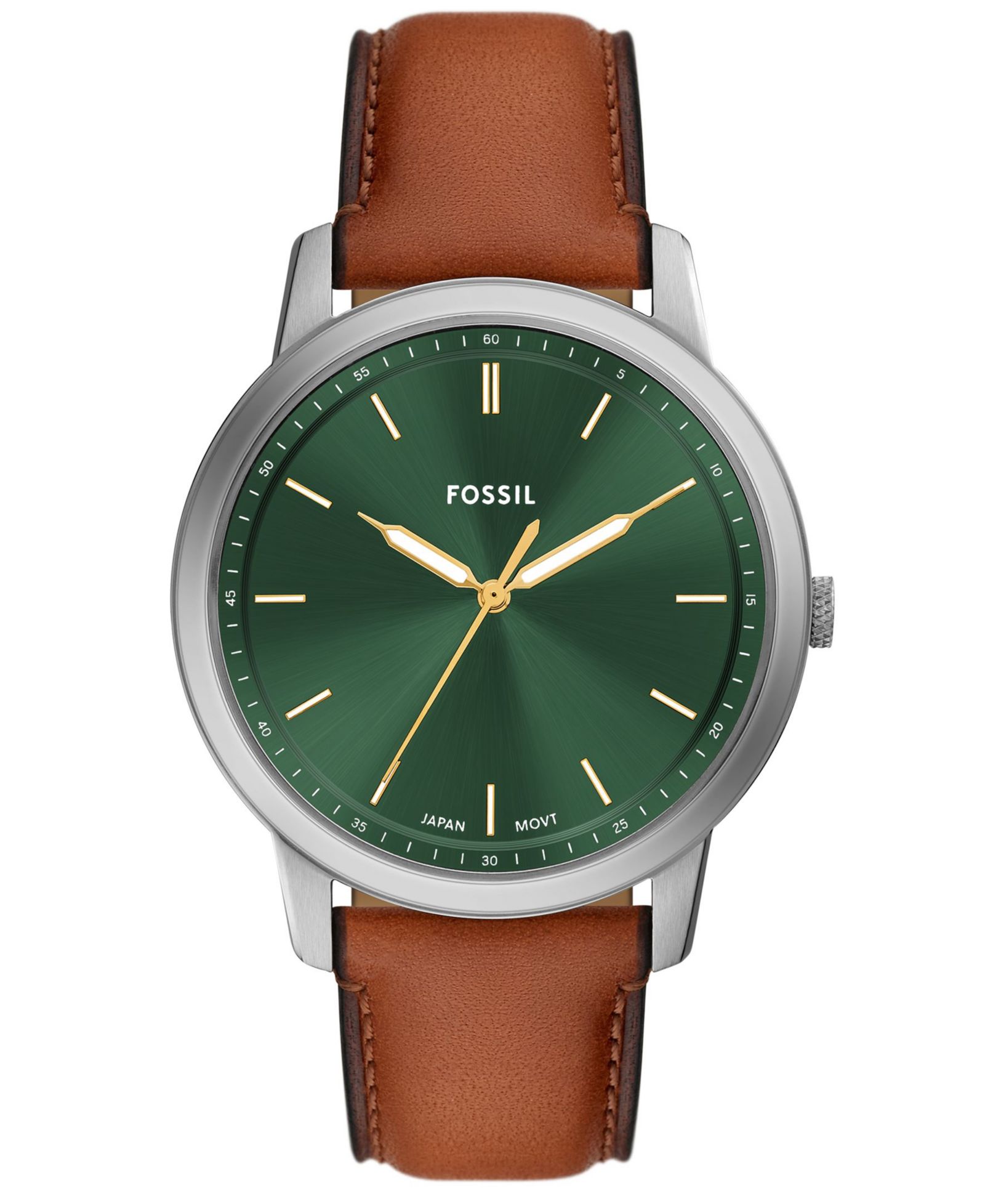 Fossil Мужские минималистичные кожаные часы, коричневые, 44mm