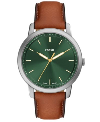 Fossil Мужские минималистичные кожаные часы, коричневые, 44mm
