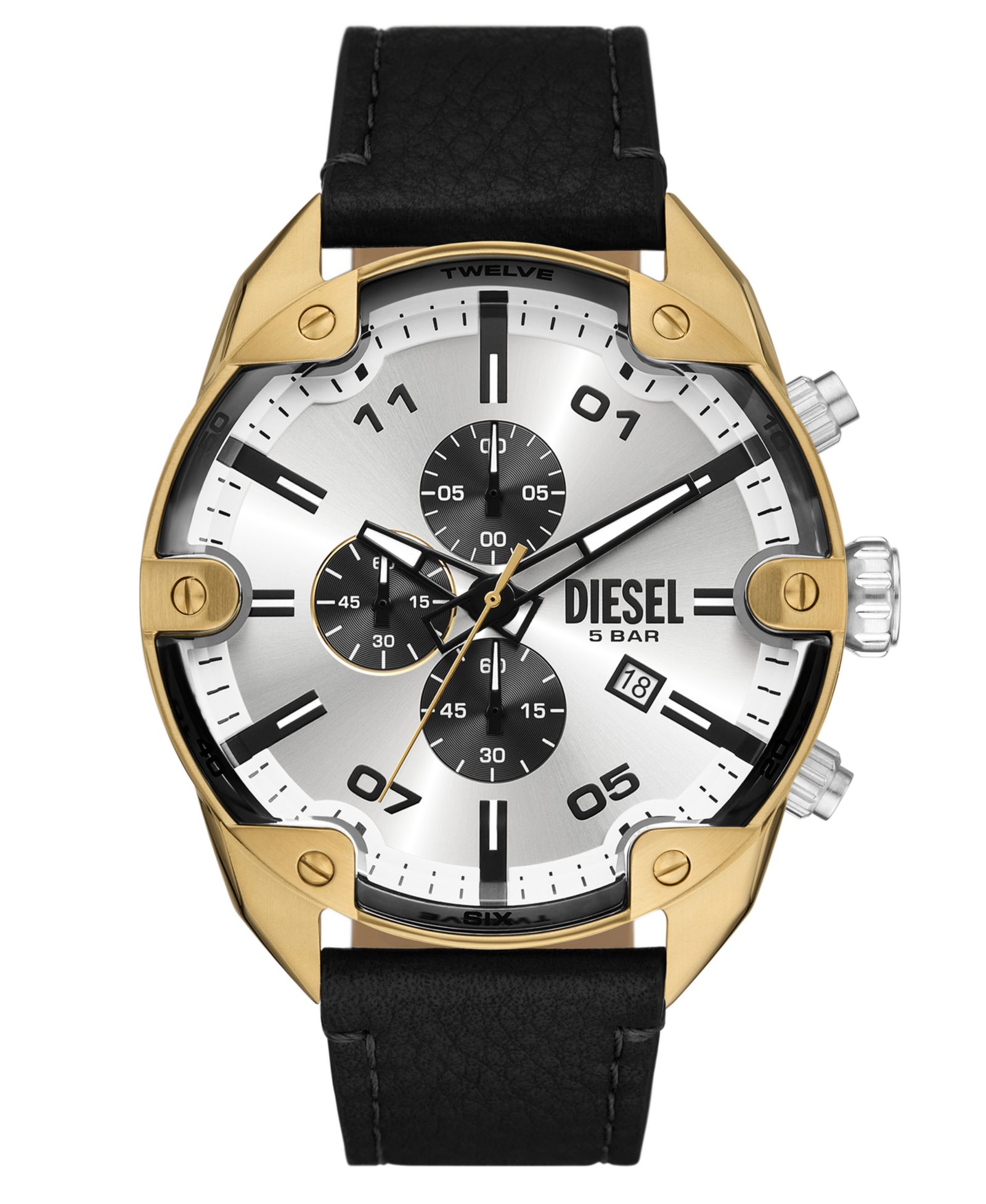 Diesel Men's Spiked Quartz Chronograph Black Leather 49mm