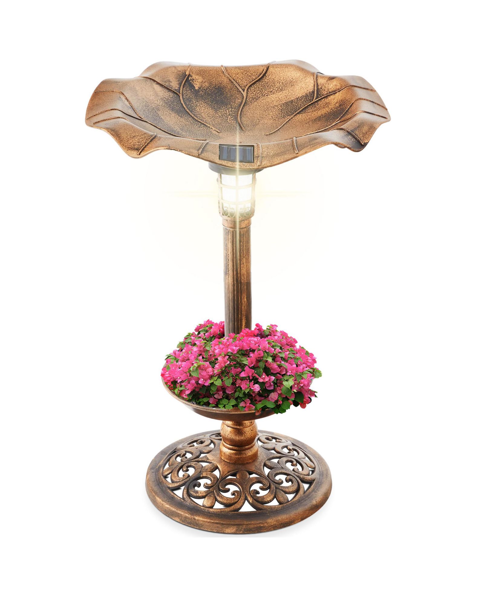 Best Choice Products Solar Lighted Pedestal Bird Bath with Planter, Integrated Panel
