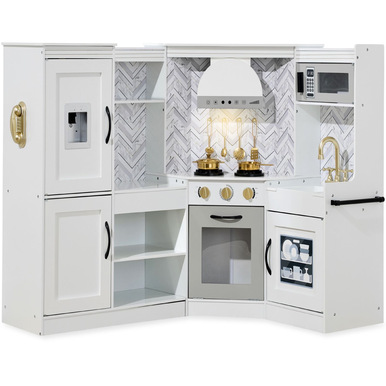 Best Choice Products Interactive Wooden Corner Kitchen Playset, Ages 3+
