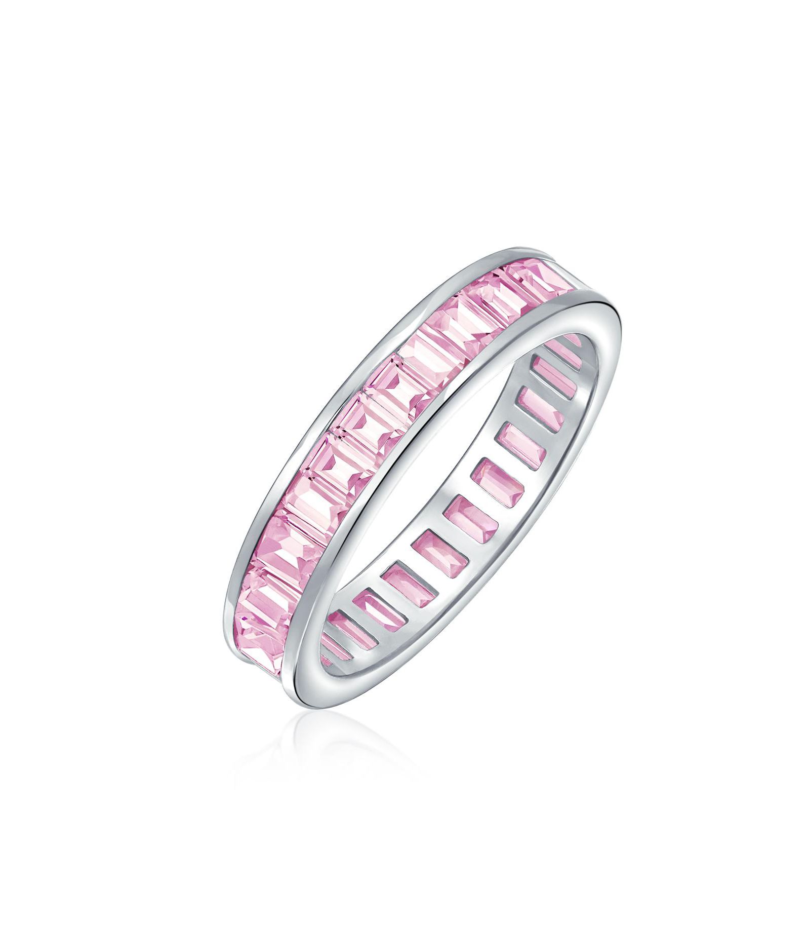 Bling Jewelry Clear Baguette CZ Eternity Wedding Band Ring Gold Plated Sterling Silver