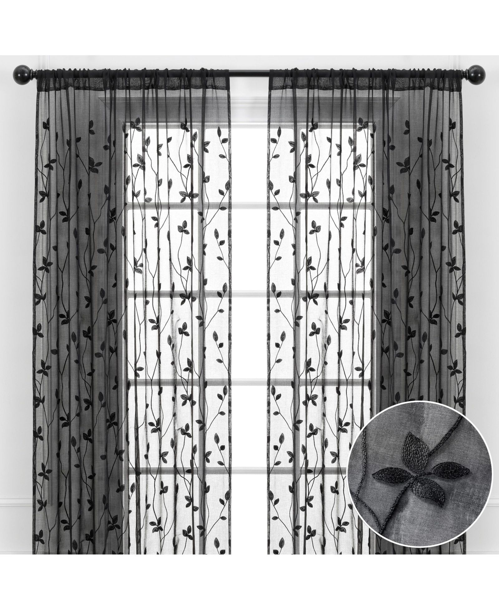 Chanasya Premium Embroidered Vine Curtains - Sheer Curtains 2 Panels