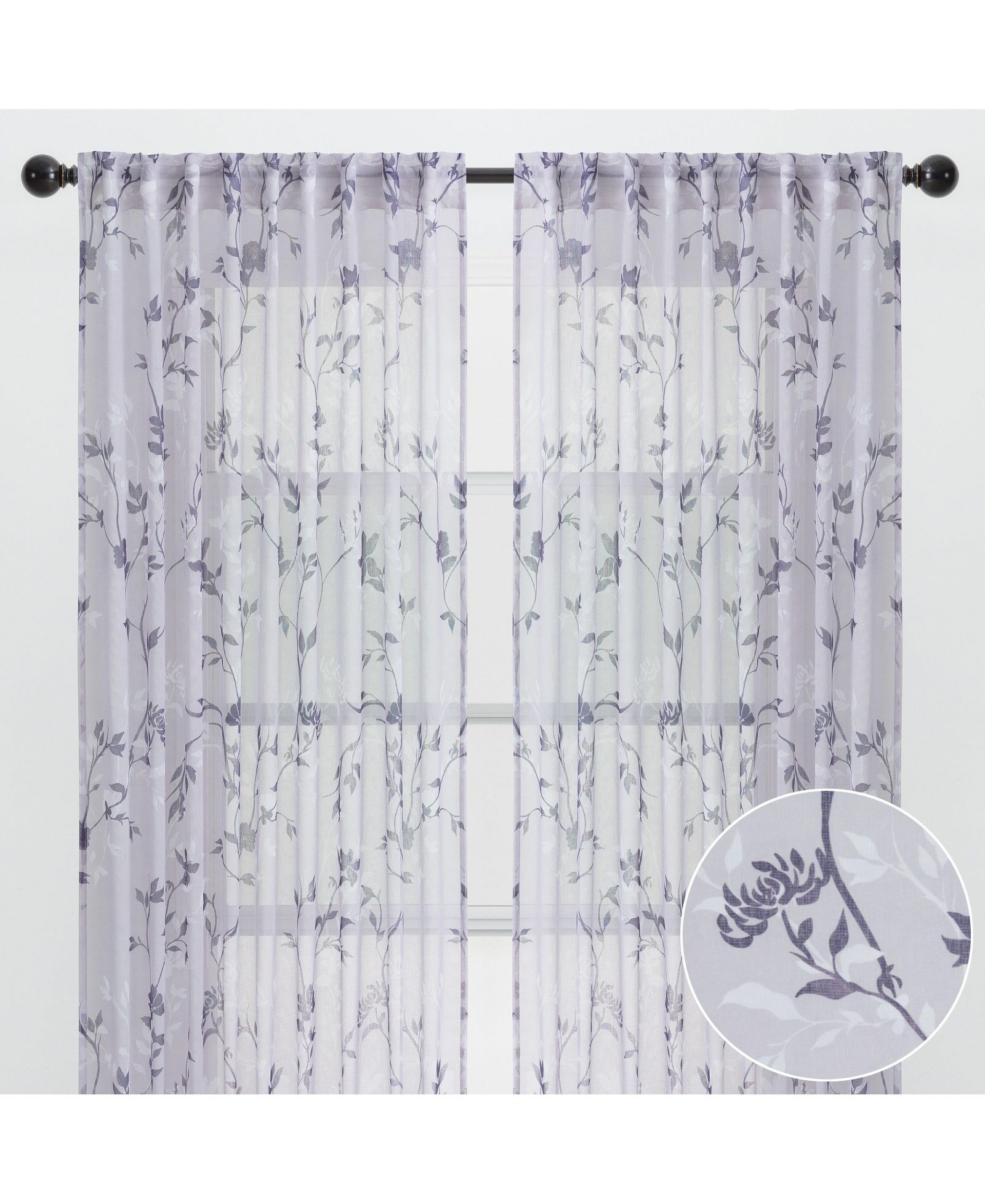 Chanasya Premium 2-Panel Floral Textured Sheer Curtain Panels - 3-in-1 Back Tab, Rod Pocket, Ring Tab - 52 x 63 Inches