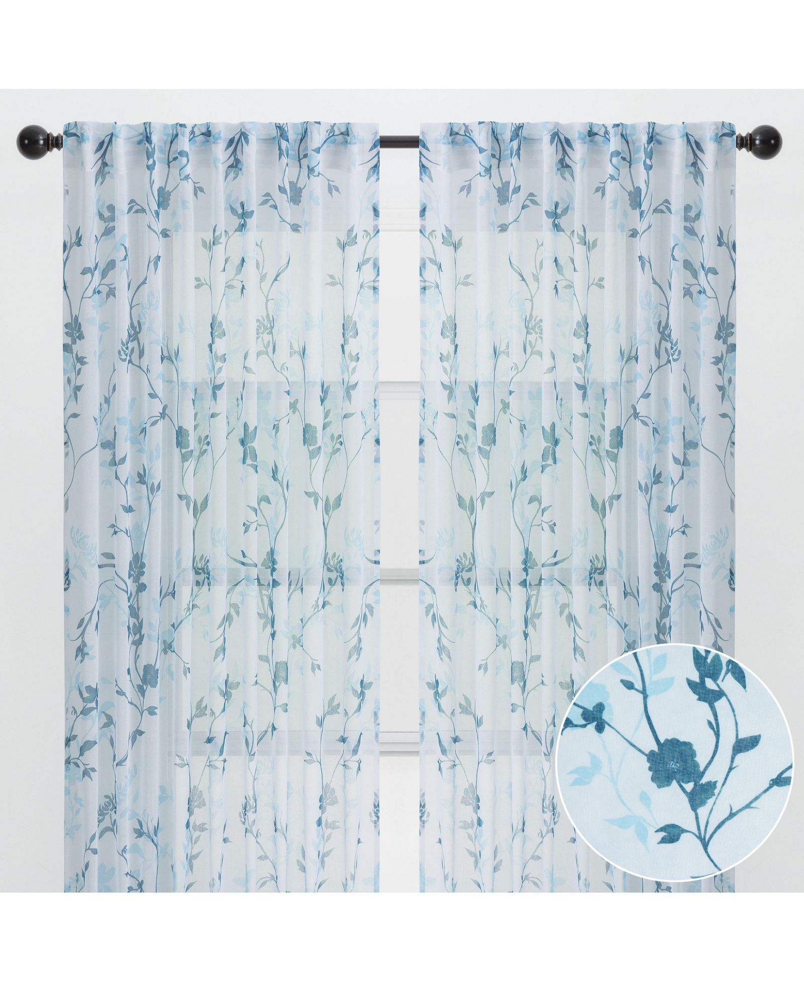 Chanasya Premium 2-Panel Floral Textured Sheer Curtain Panels - 3-in-1 Back Tab, Rod Pocket, Ring Tab - 52 x 63 Inches