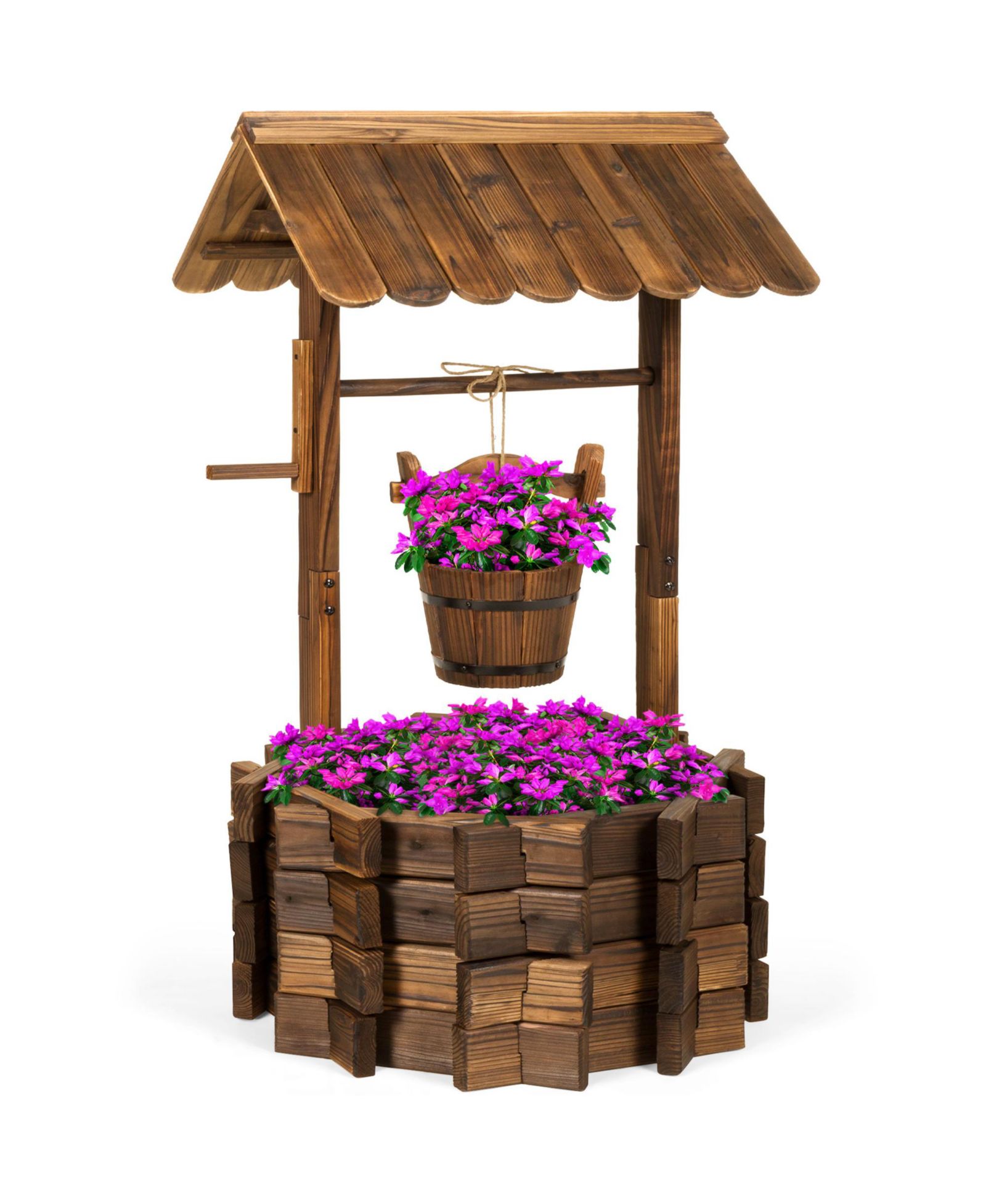 Декоративное кашпо Best Choice Products Rustic Wooden Wishing Well с подвесным ведром для сада
