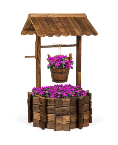 Декоративное кашпо Best Choice Products Rustic Wooden Wishing Well с подвесным ведром для сада