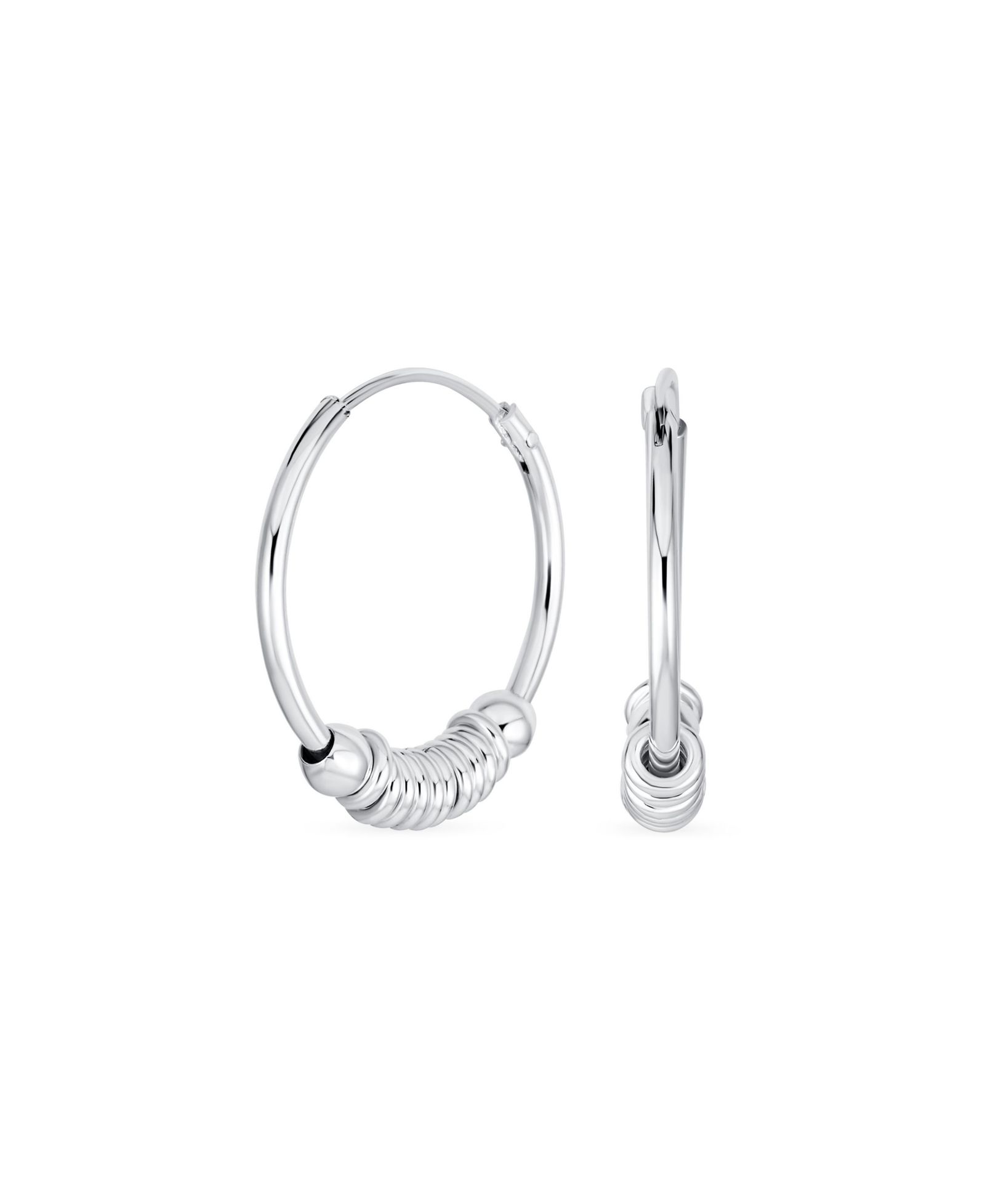 Серьги-кольца Bling Jewelry Balinese Ball Bead Continuous Circle Bohemian Boho Endless Bali Hoop.925 Sterling Silver.75 Inch Diameter