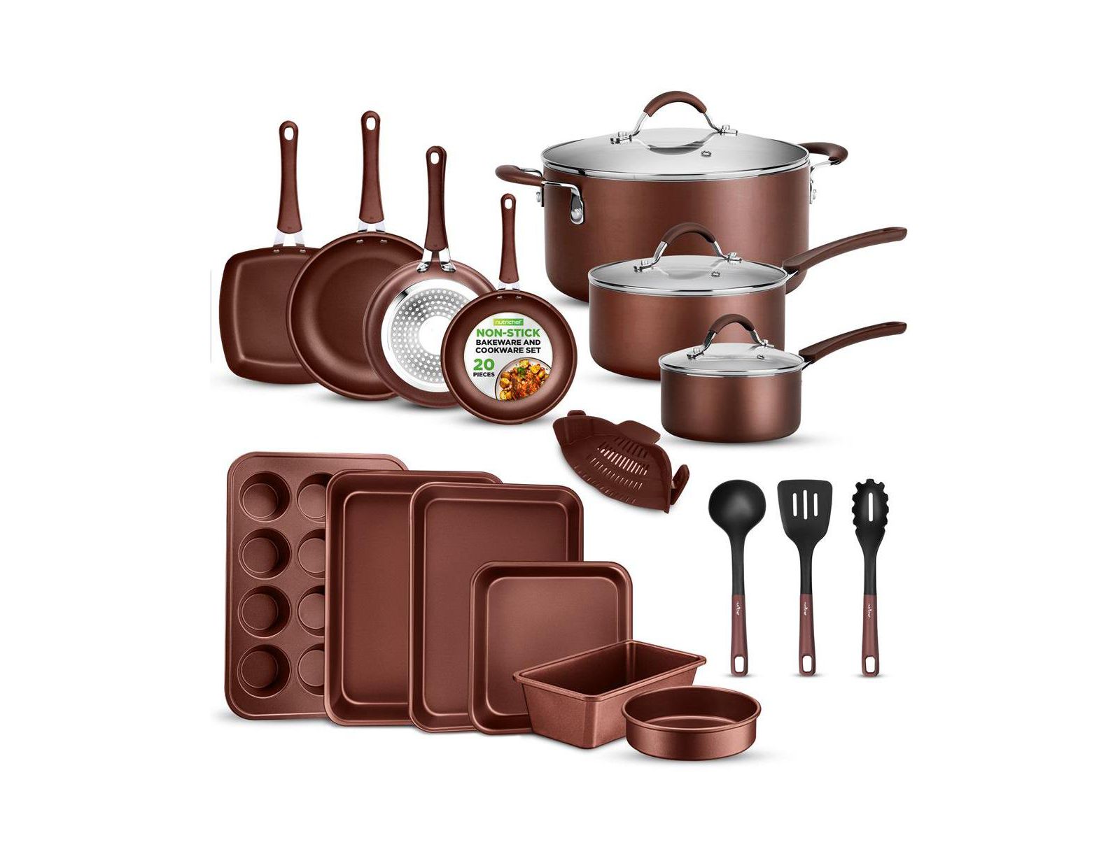 NutriChef 20-Piece Professional Cookware and Bakeware Set with Nonstick Pots and Pans, Cool-Touch Handles, Induction Safe