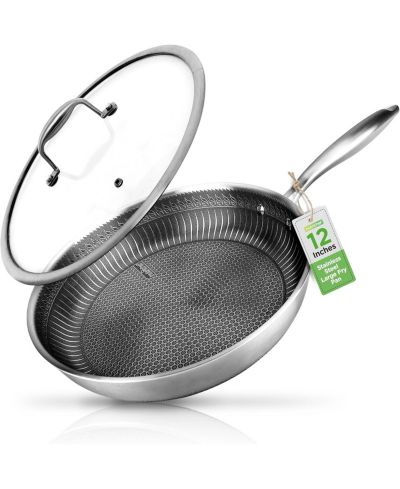 Сковорода NutriChef 12'' с glass lid, небритое покрытие DAKIN, нержавеющая сталь