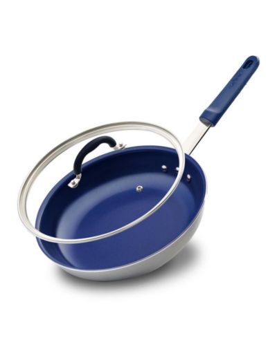 NutriChef 10'' Medium Fry Pan with Lid - Non-stick Pan with Silicone Handle, Ceramic Coating Inside