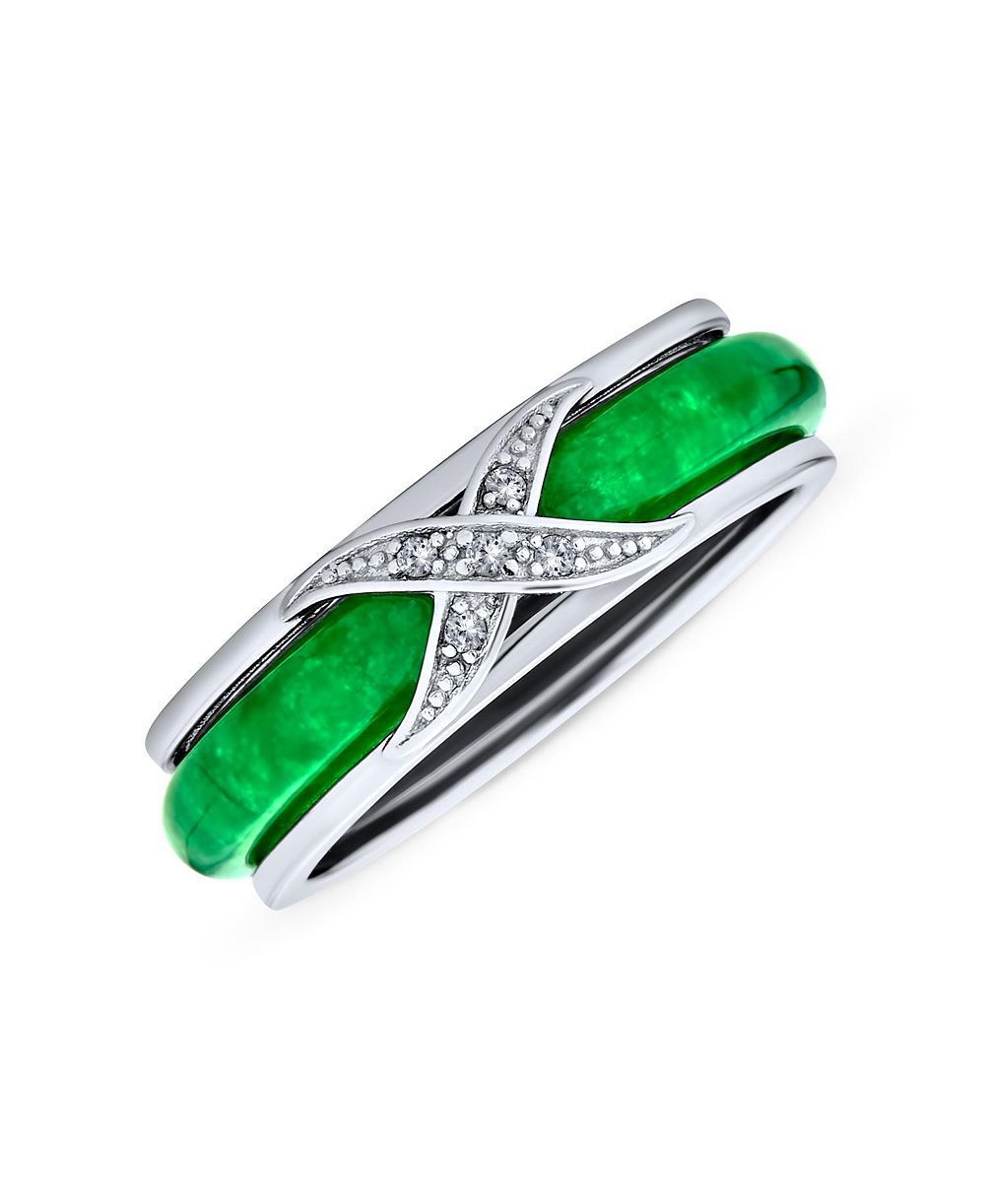 Серебряное кольцо Bling Jewelry с зеленым нефритом и CZ