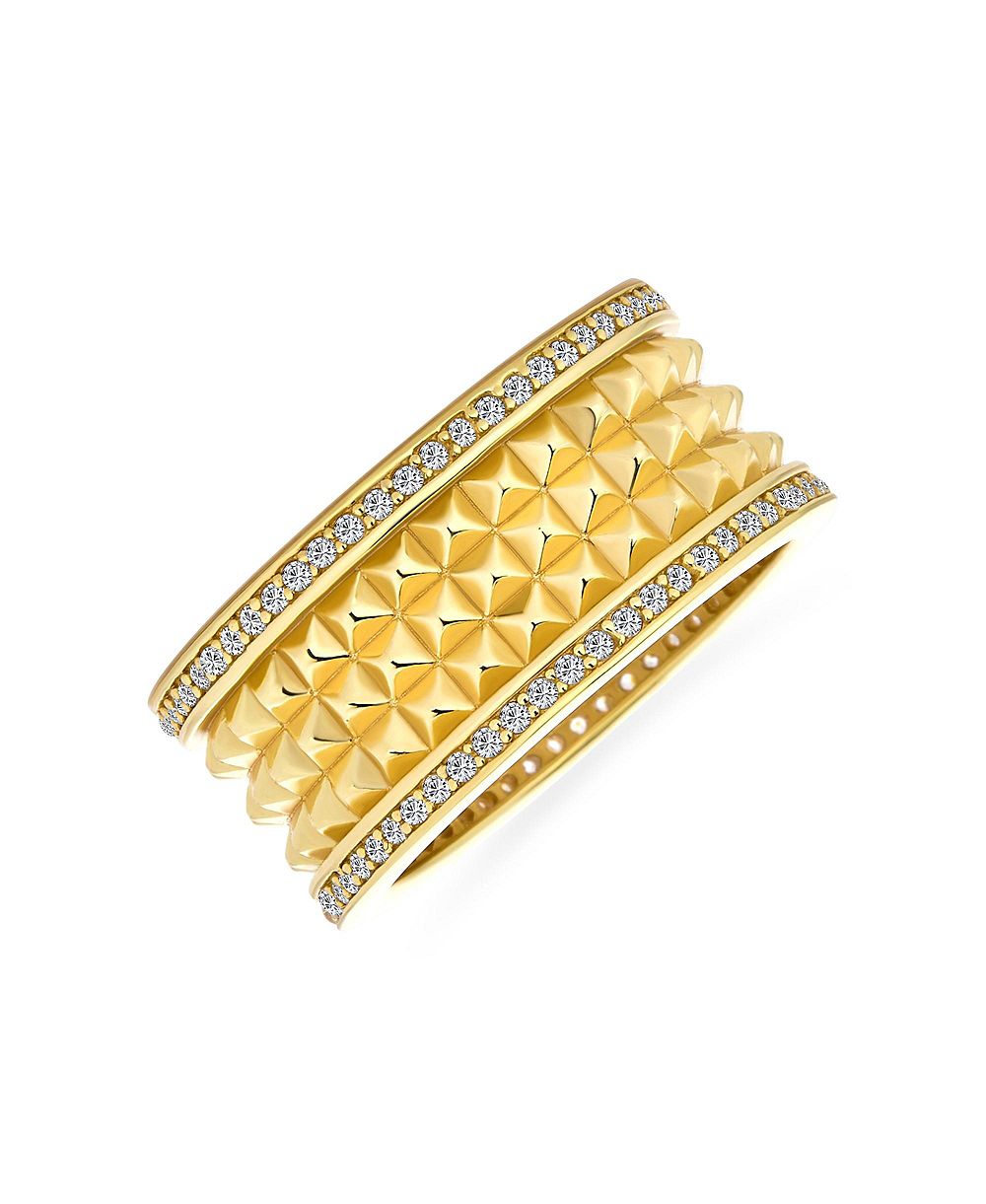 Кольцо Bling Jewelry Geometric Multi Spike Matte Gold Tone Band Statement CZ Accent