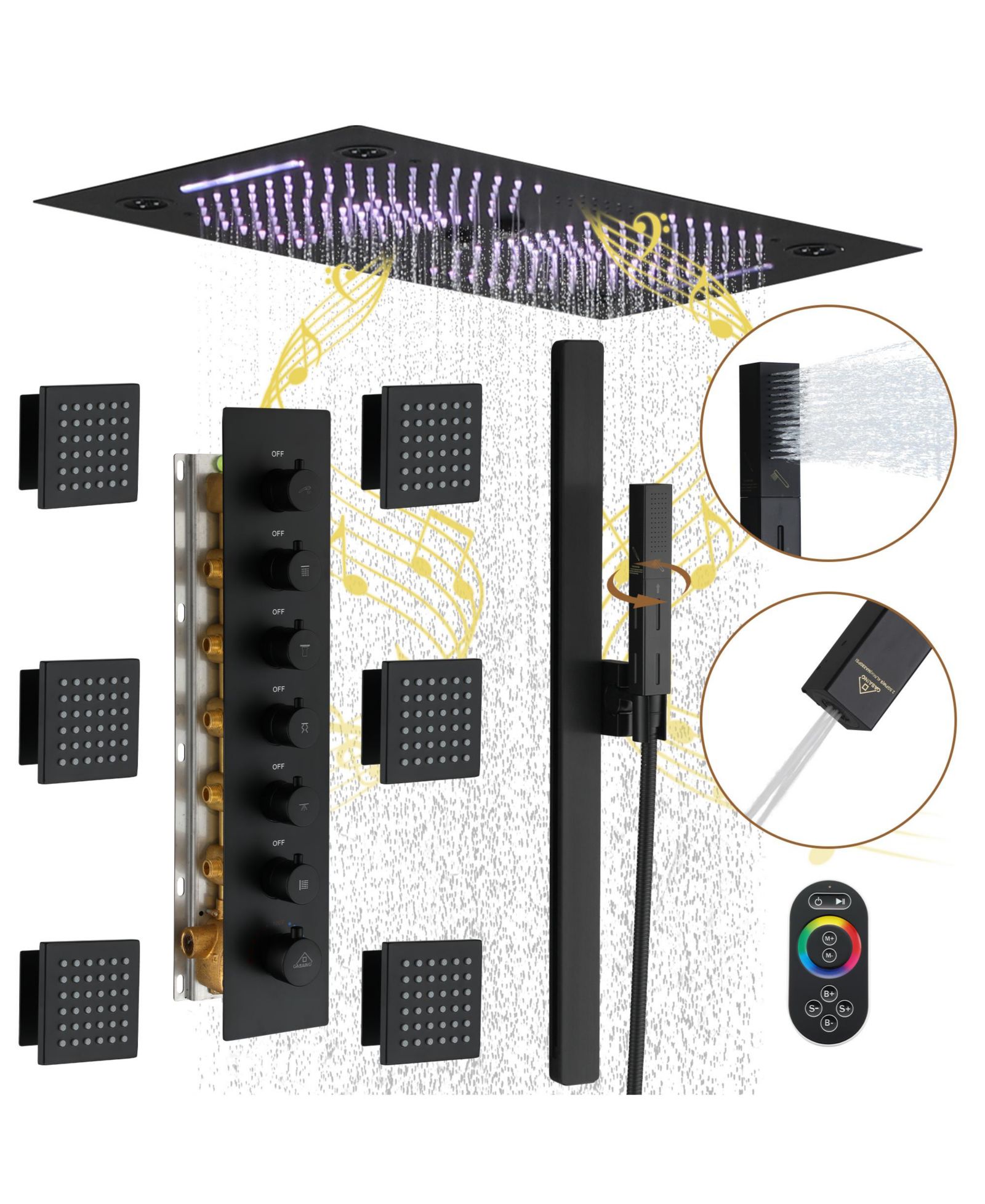 CASAINC 6-Spray Dual Shower Head Ceiling Mount Fixed Handheld Shower System Faucet