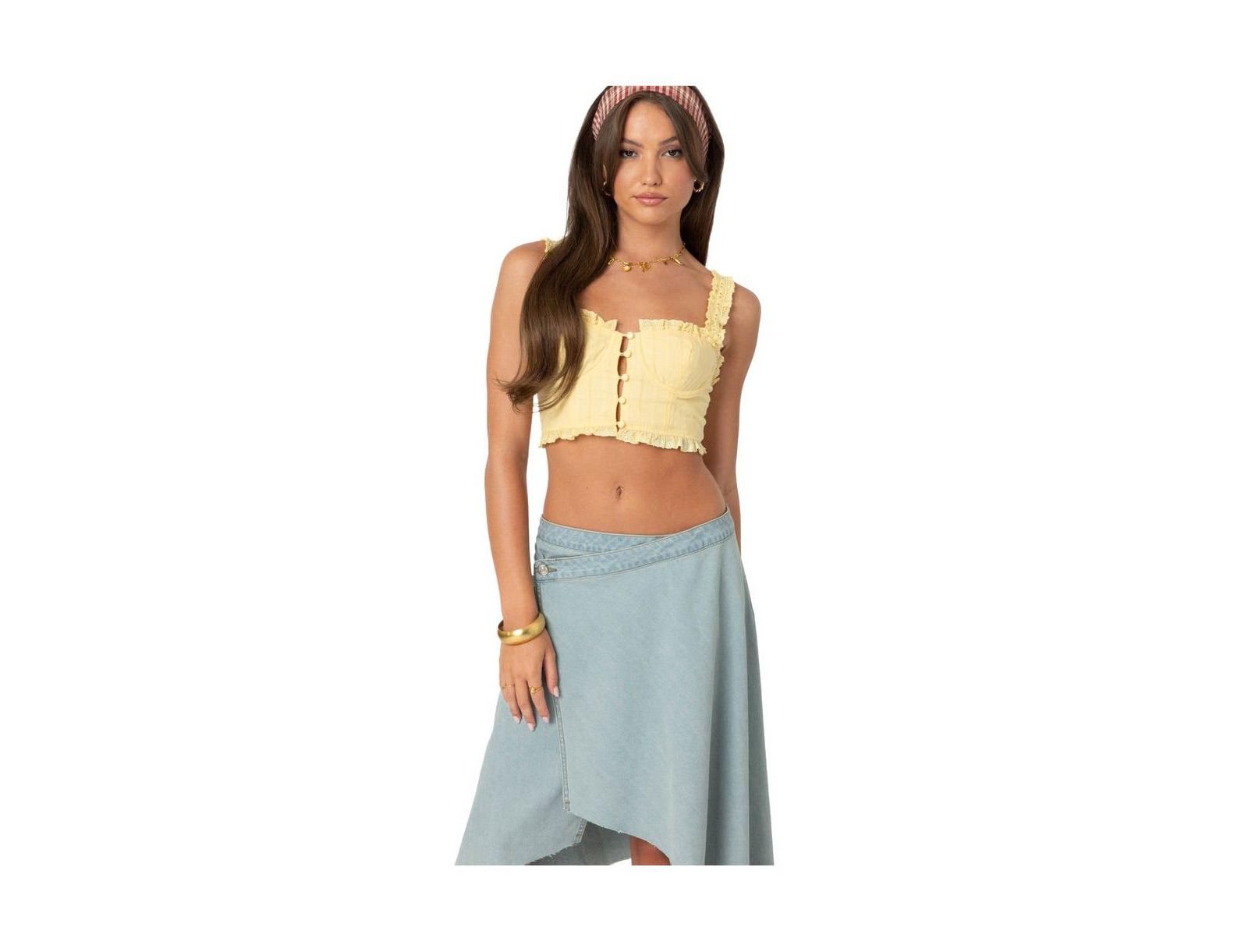 Edikted Women's Button Front Cropped Eyelet Corset