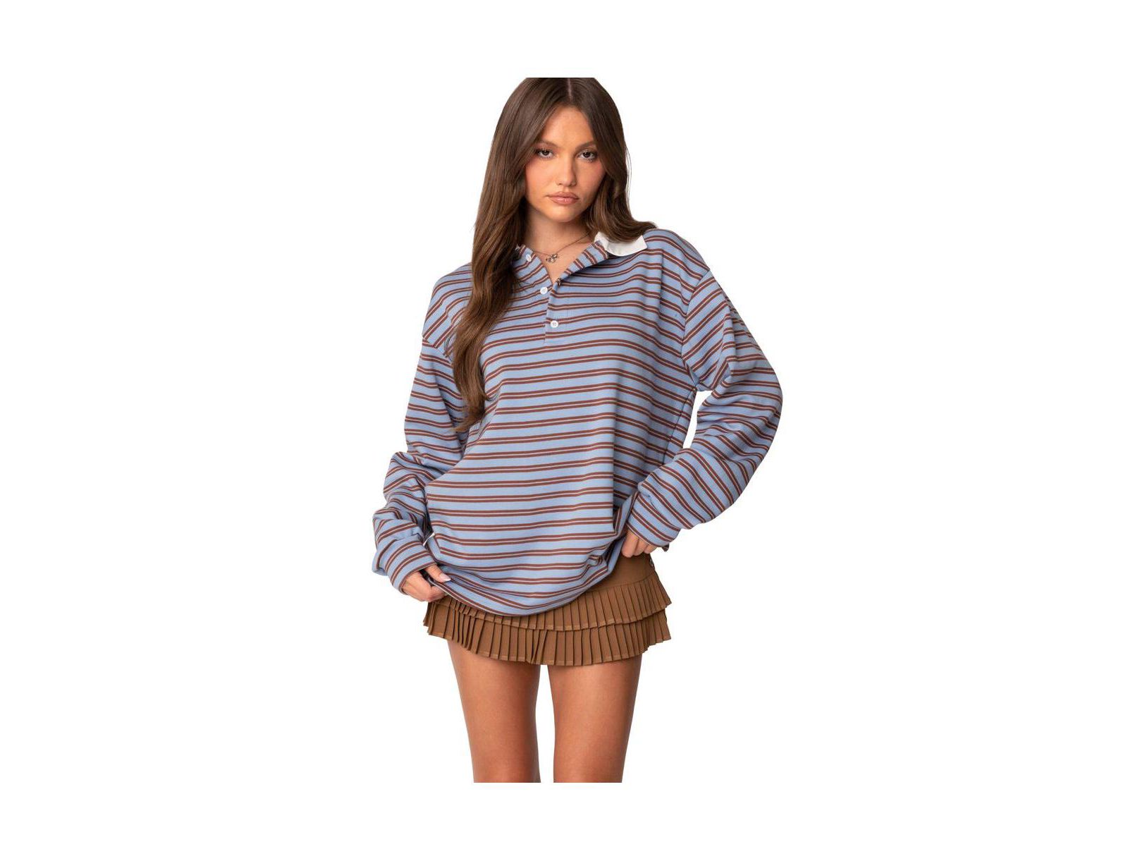 Edikted Womens Stripey Oversized Collared Shirt
