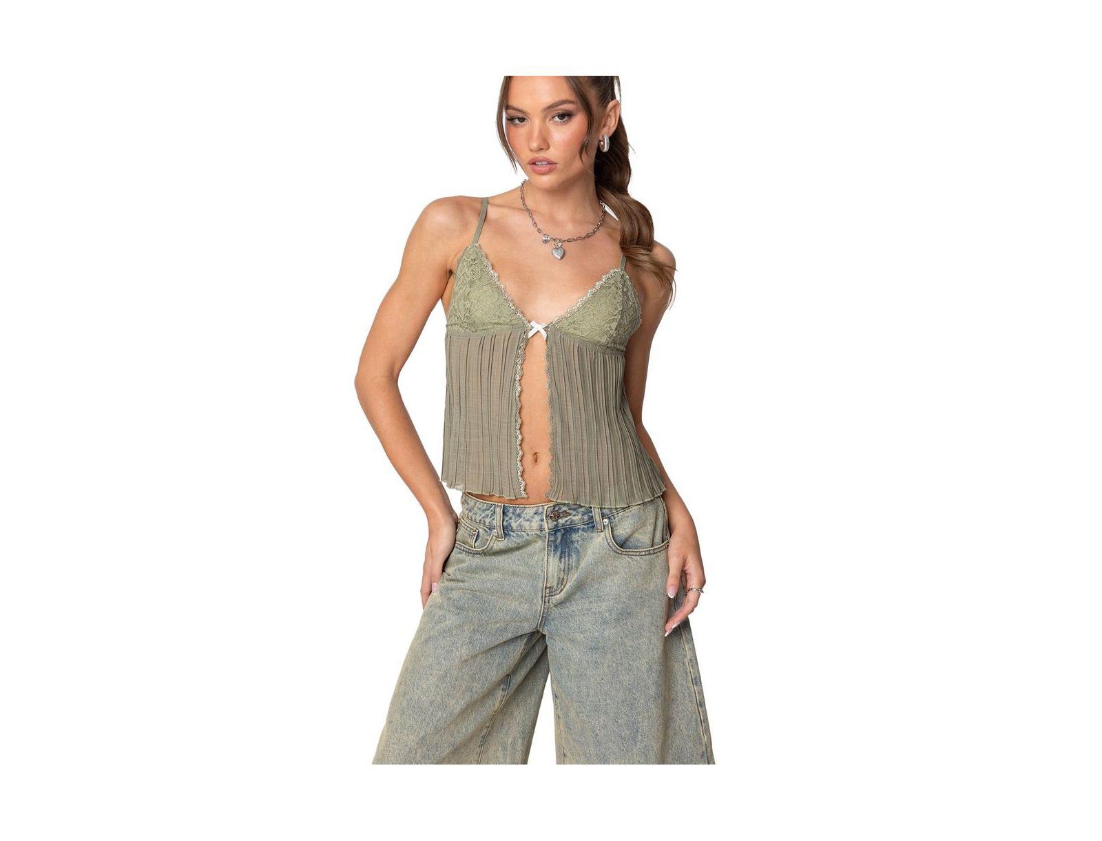 Женский топ Edikted Pleated Lacey Split Front Tank Top
